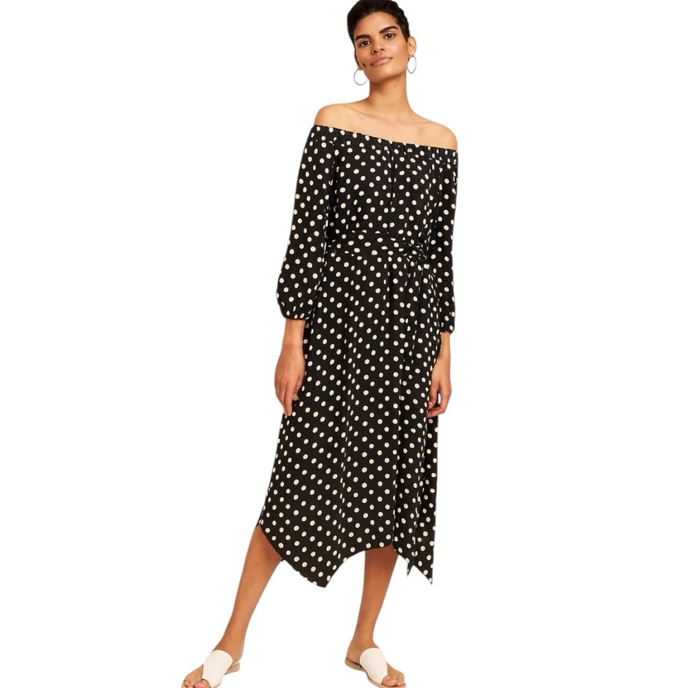 Anthropologie Maeve Polka Dot Off Shoulder Midi Dress Coquette Cottagecore 8